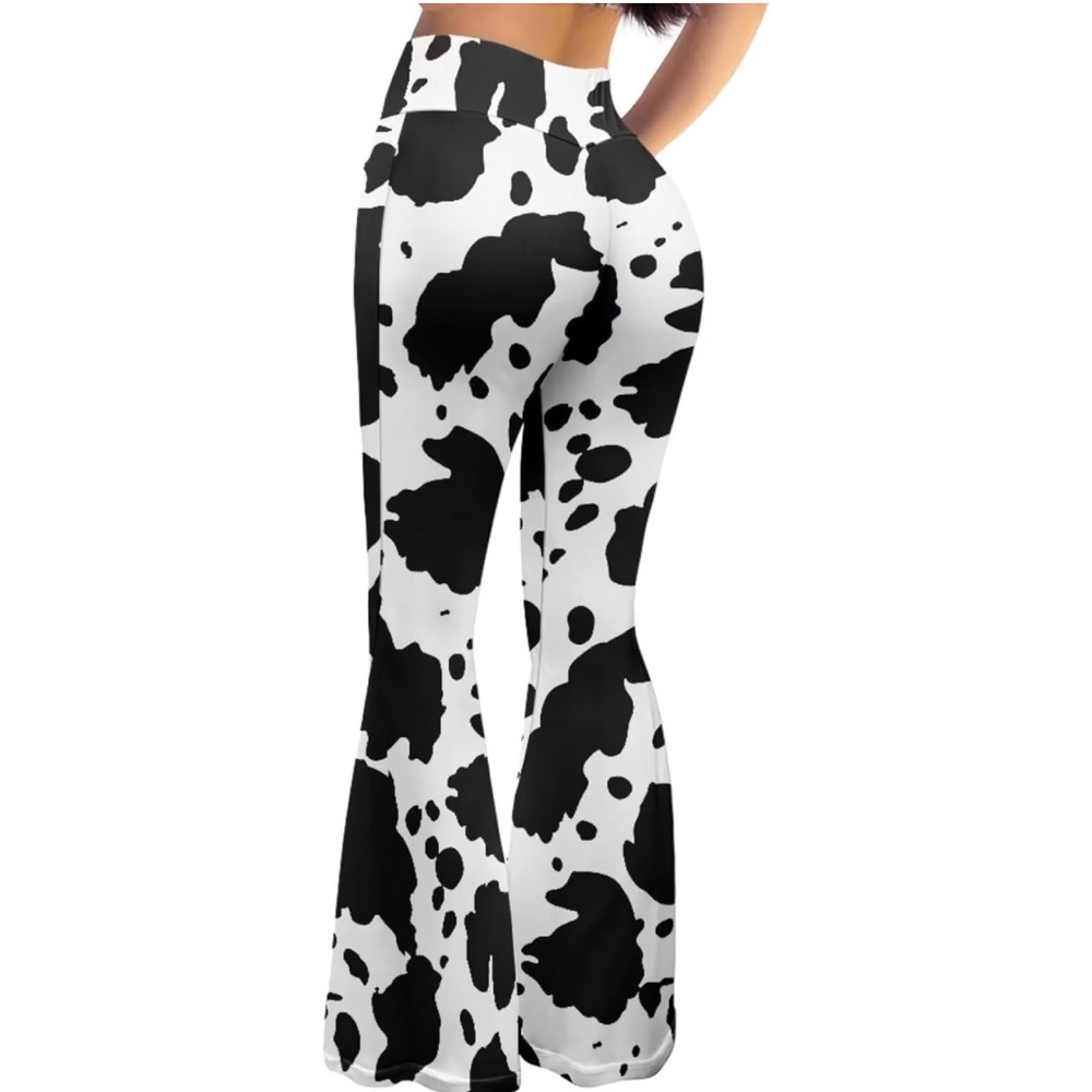 NWT Black and White Cow Print Flared Pants - Picture 4 of 6